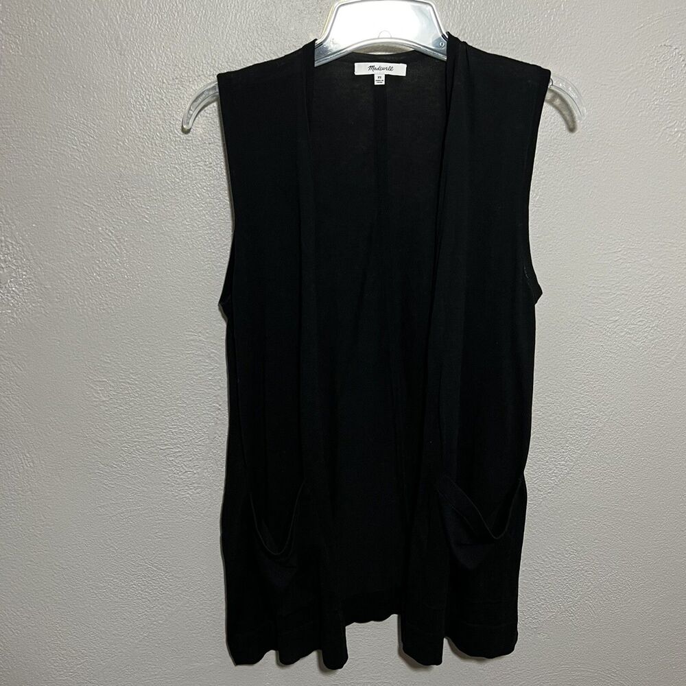 Madewell Open Front Black Sleeveless Cardigan Sweater Sz XS Lightweight Modal